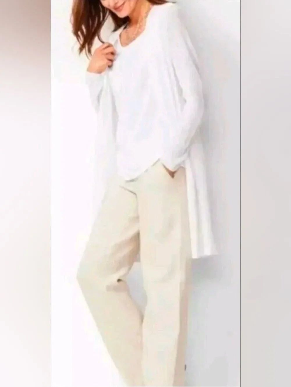 J.Jill M White LINEN Viscose Lngslvs Knit Women's Open Sweater Cardigan